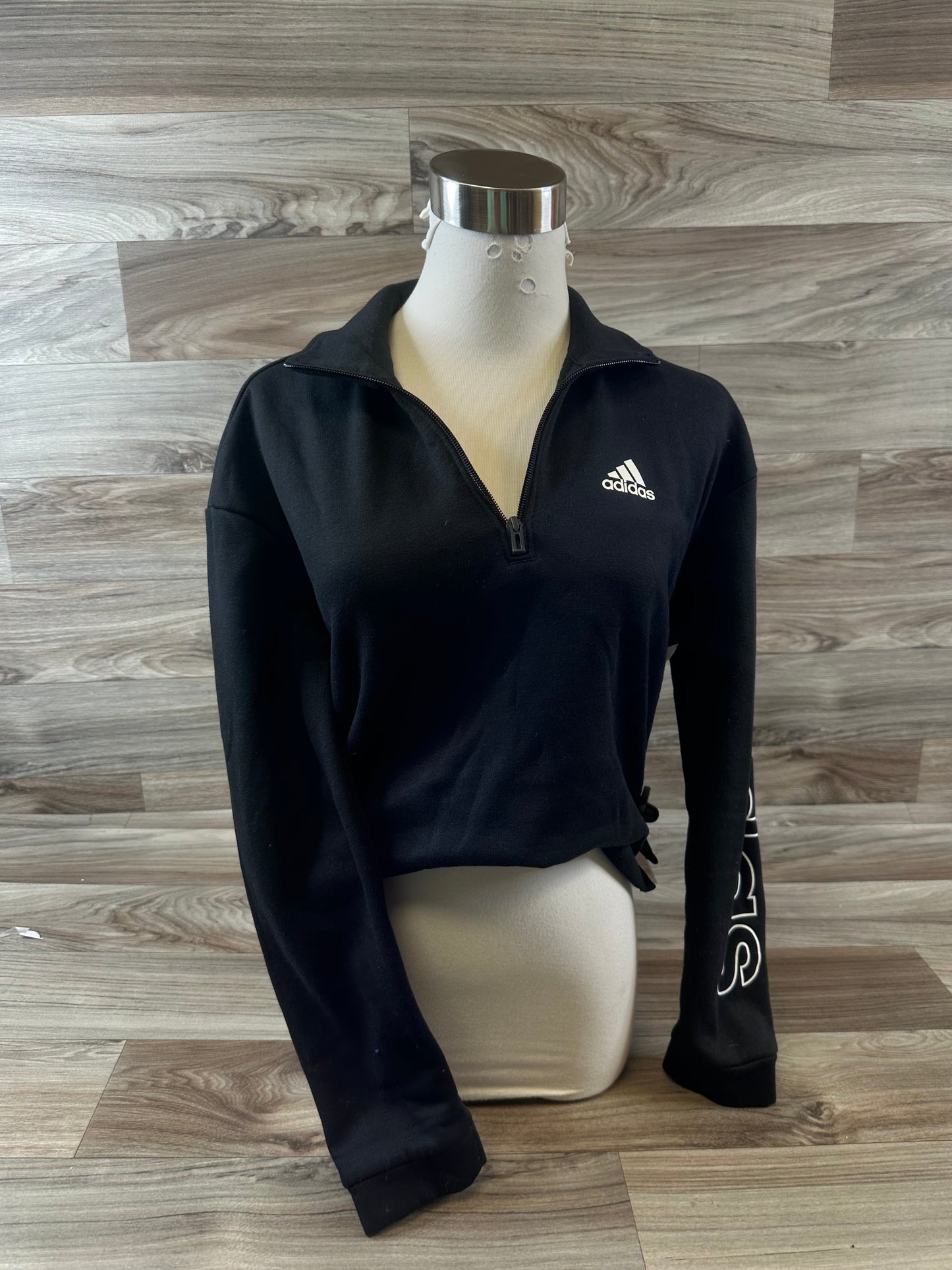 Athletic Top Long Sleeve Collar By Adidas In Black & White, Size: Xs