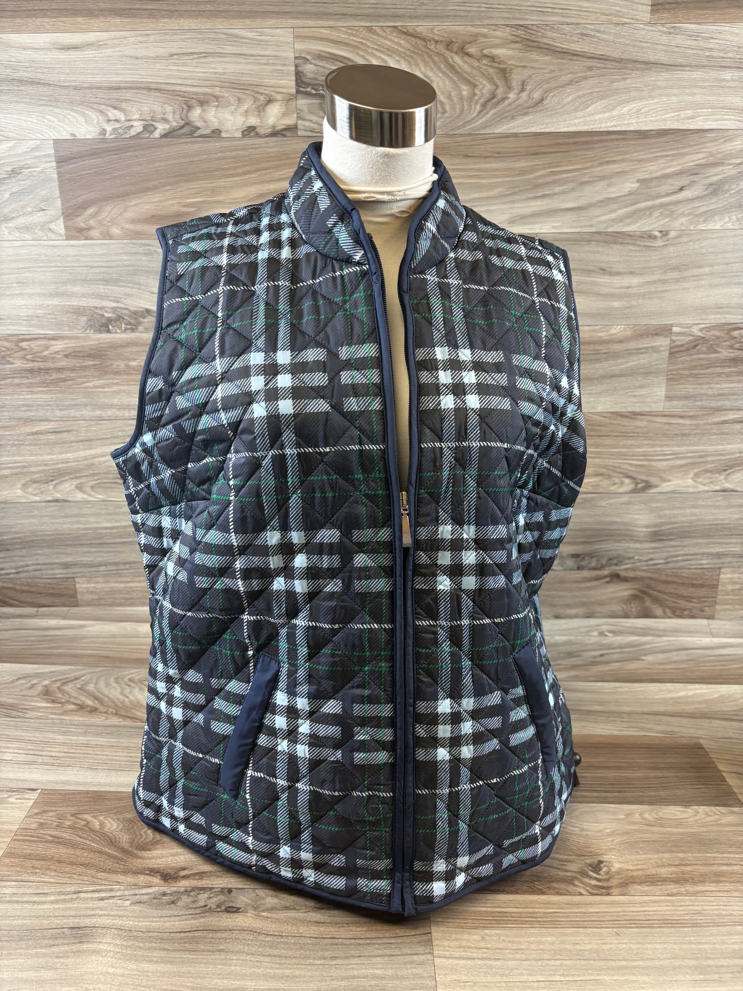 Vest Puffer & Quilted By Karen Scott In Blue & Green, Size: L