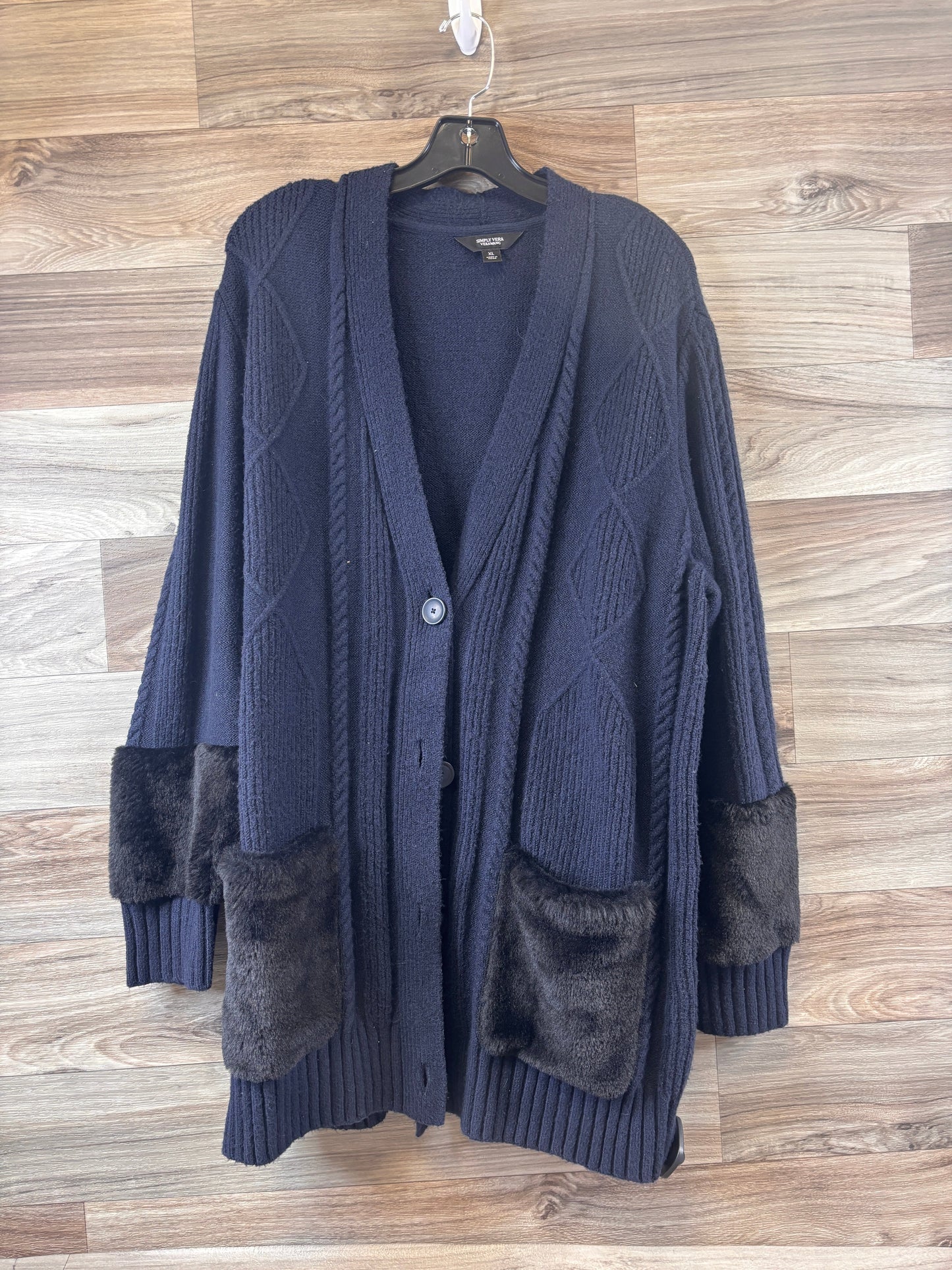 Sweater Cardigan By Simply Vera In Navy, Size: Xl