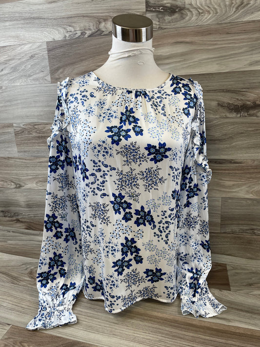 Top Long Sleeve By Loft In Blue & White, Size: M