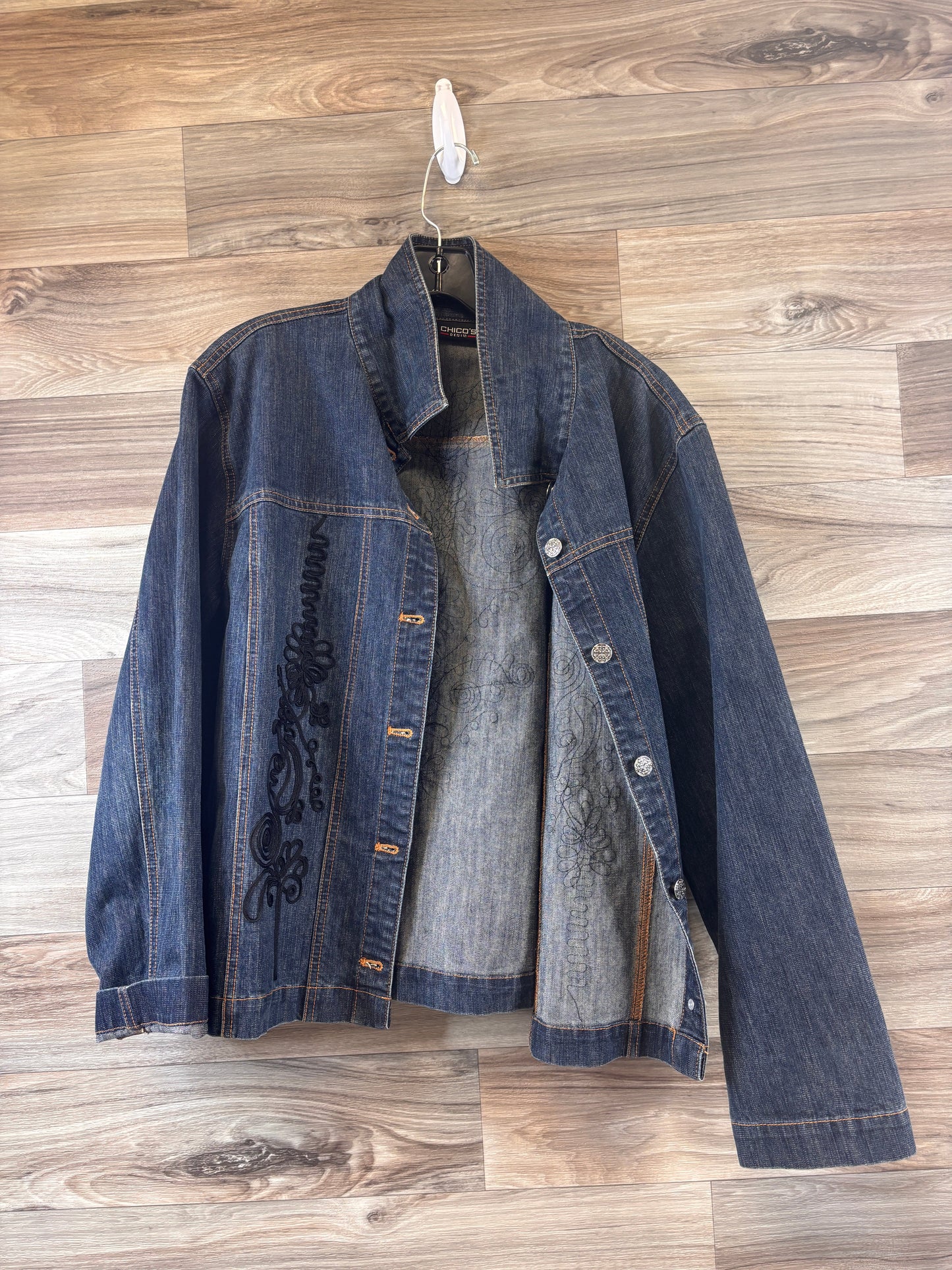 Jacket Denim By Chicos In Blue Denim, Size: Xl