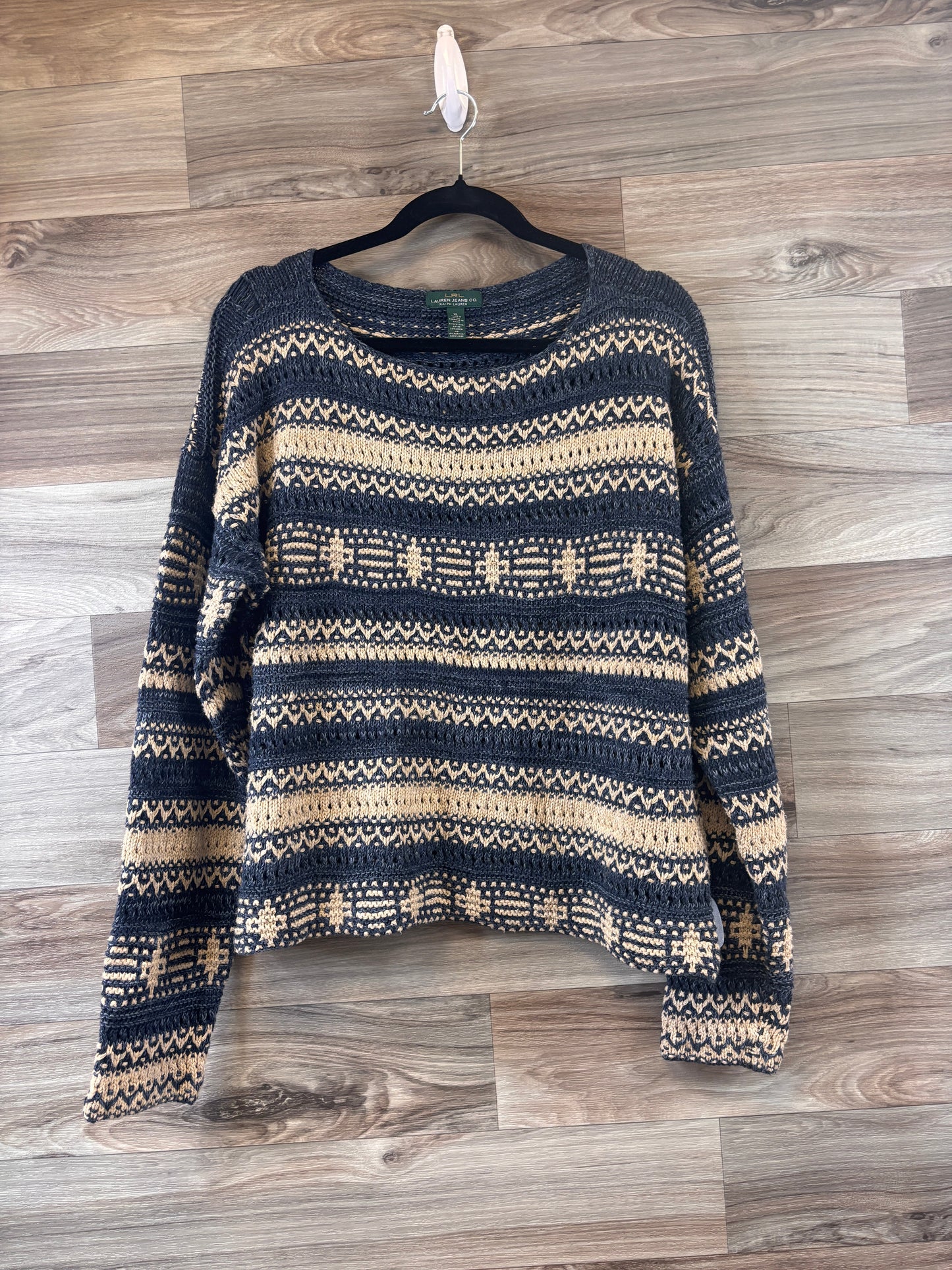 Sweater By Lauren By Ralph Lauren In Blue & Cream, Size: Xl