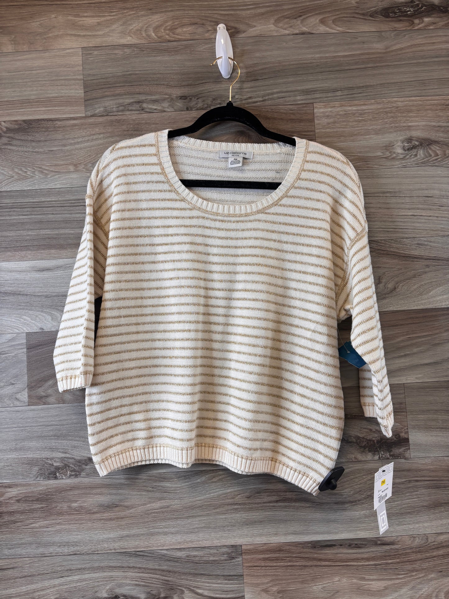 Sweater Short Sleeve By Liz Claiborne In Gold & White, Size: Mp