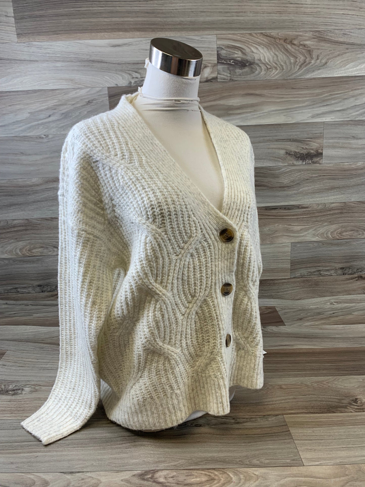 Sweater Cardigan By Style And Company In Grey & White, Size: M