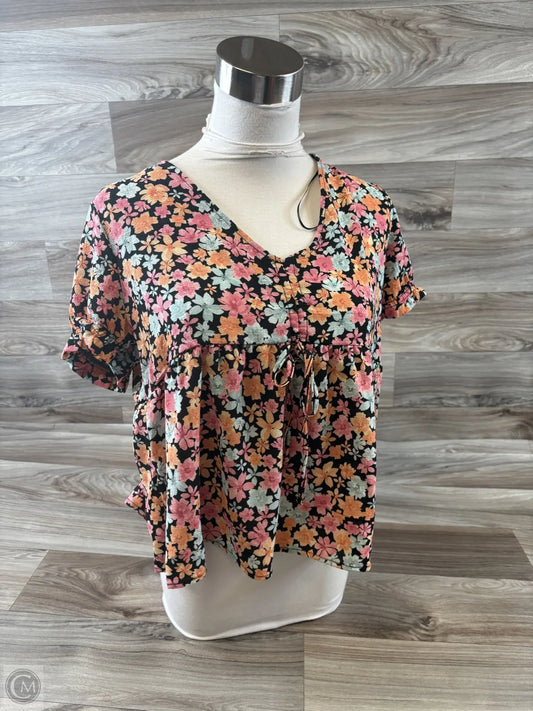 Top Short Sleeve Basic By Pink Rose In Floral Print, Size: L