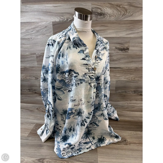 Top Long Sleeve By Cynthia Rowley In Blue & White, Size: 1x