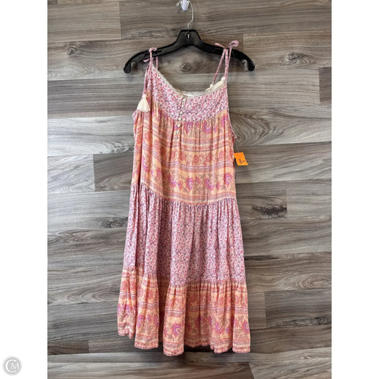 Dress Casual Midi By Lucky Brand In Orange & Pink, Size: L