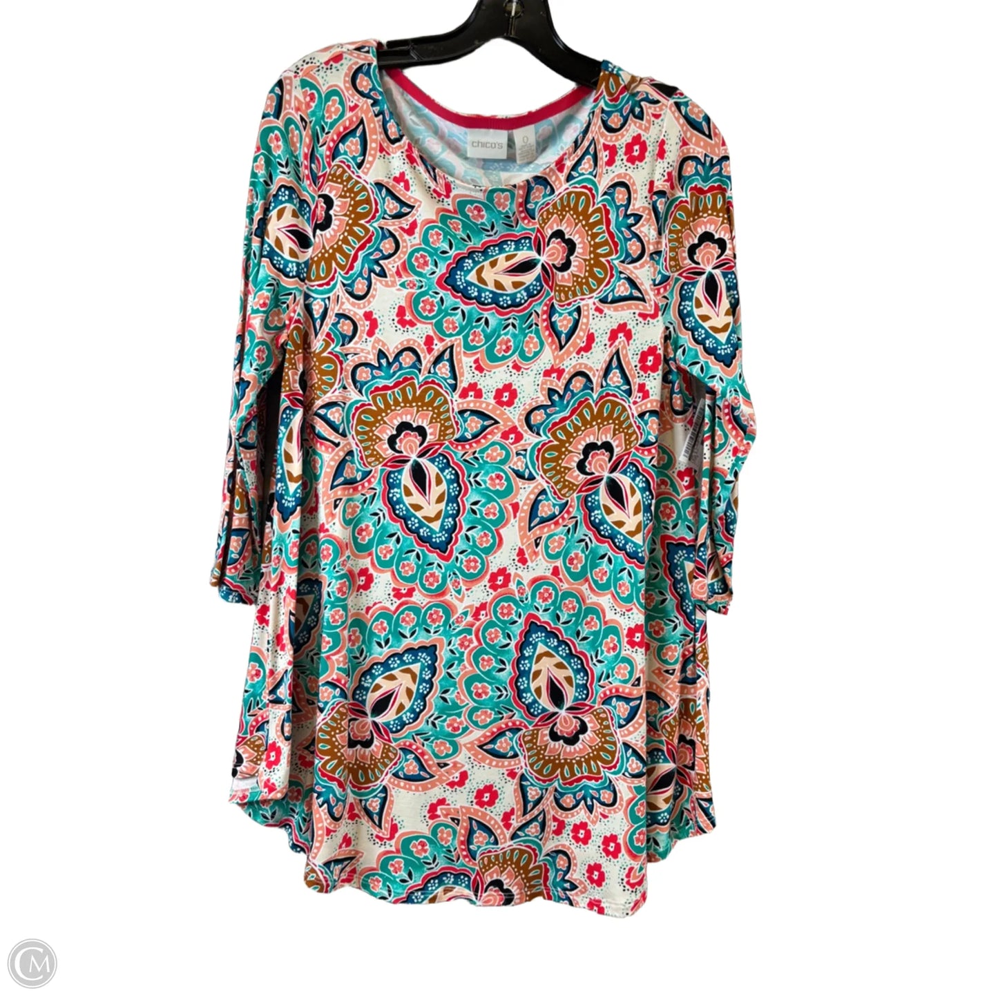 Top 3/4 Sleeve Basic By Chicos In Blue & Orange, Size: S