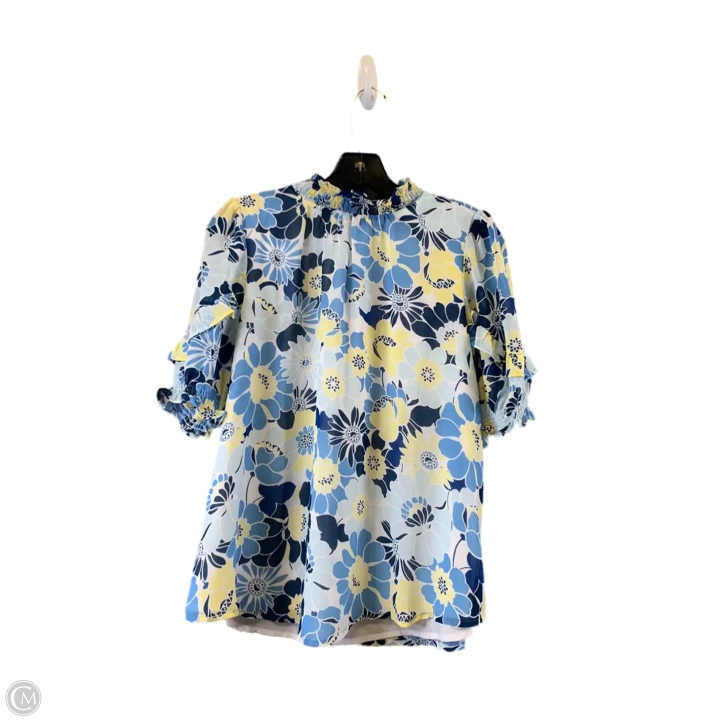 Top Short Sleeve By Sugar Lips In Blue & Yellow, Size: M