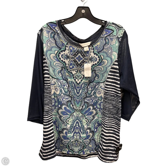 Top 3/4 Sleeve Basic By Christopher And Banks In Blue & Green, Size: Xl