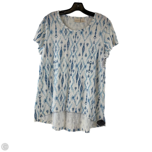 Top Short Sleeve Basic By Chicos In Blue & White, Size: M
