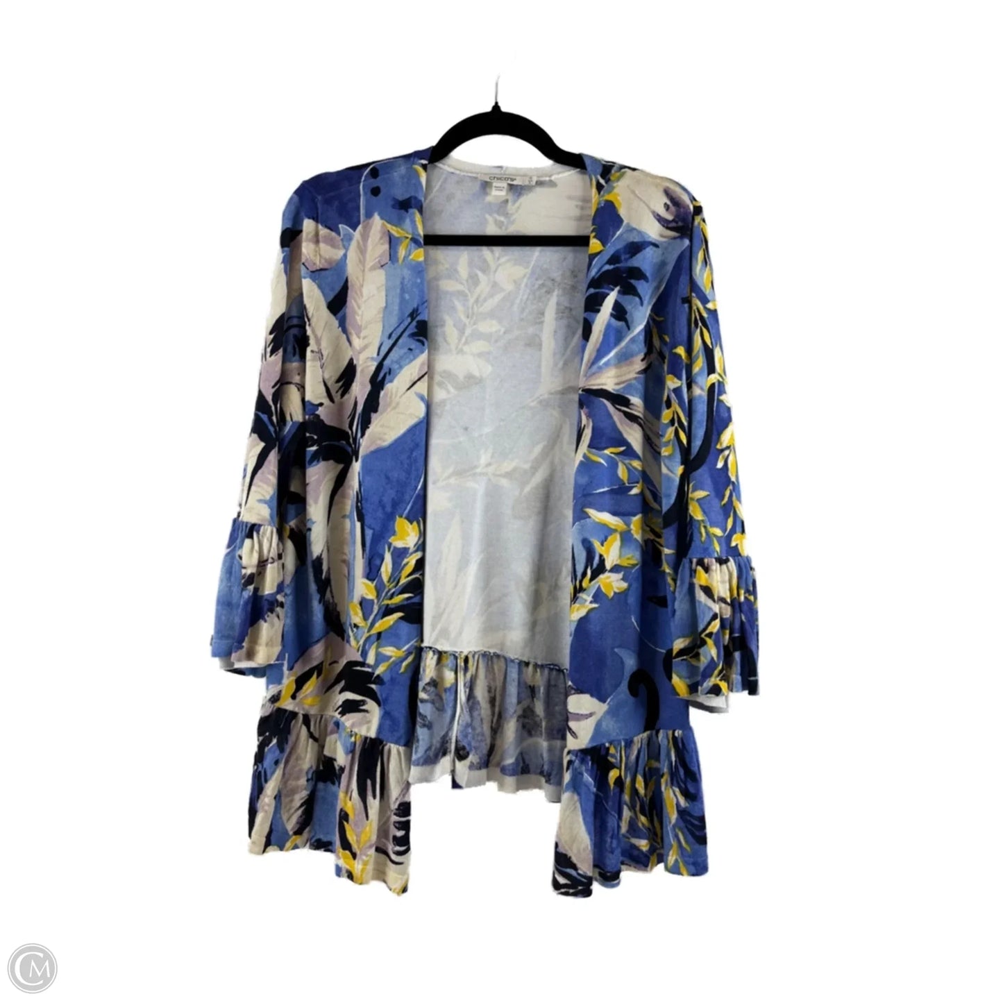 Cardigan By Chicos In Blue & Yellow, Size: S