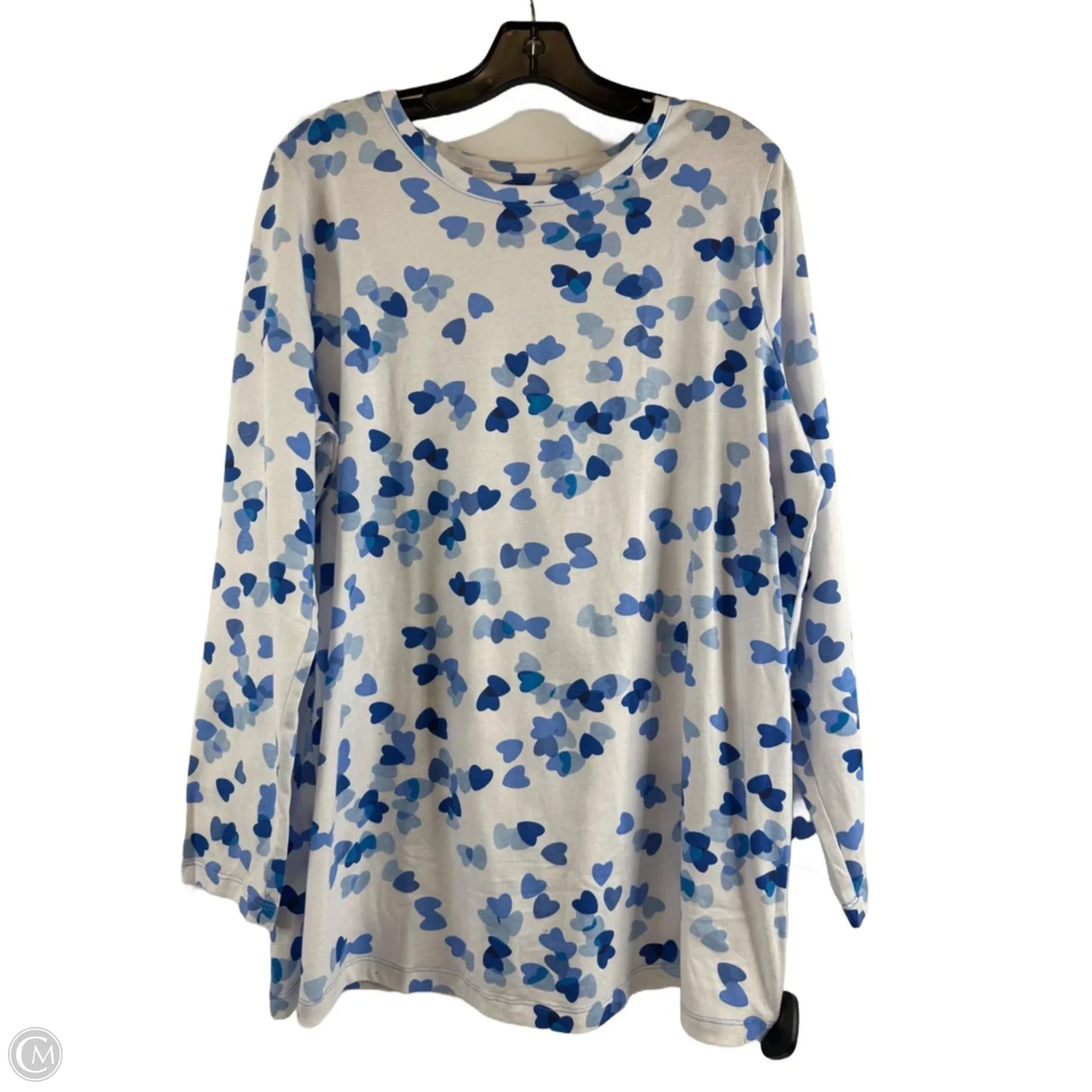 Top Long Sleeve Basic By Woman Within In Blue & White, Size: 1x