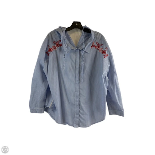 Top Long Sleeve By Velvet Heart In Blue & White, Size: M