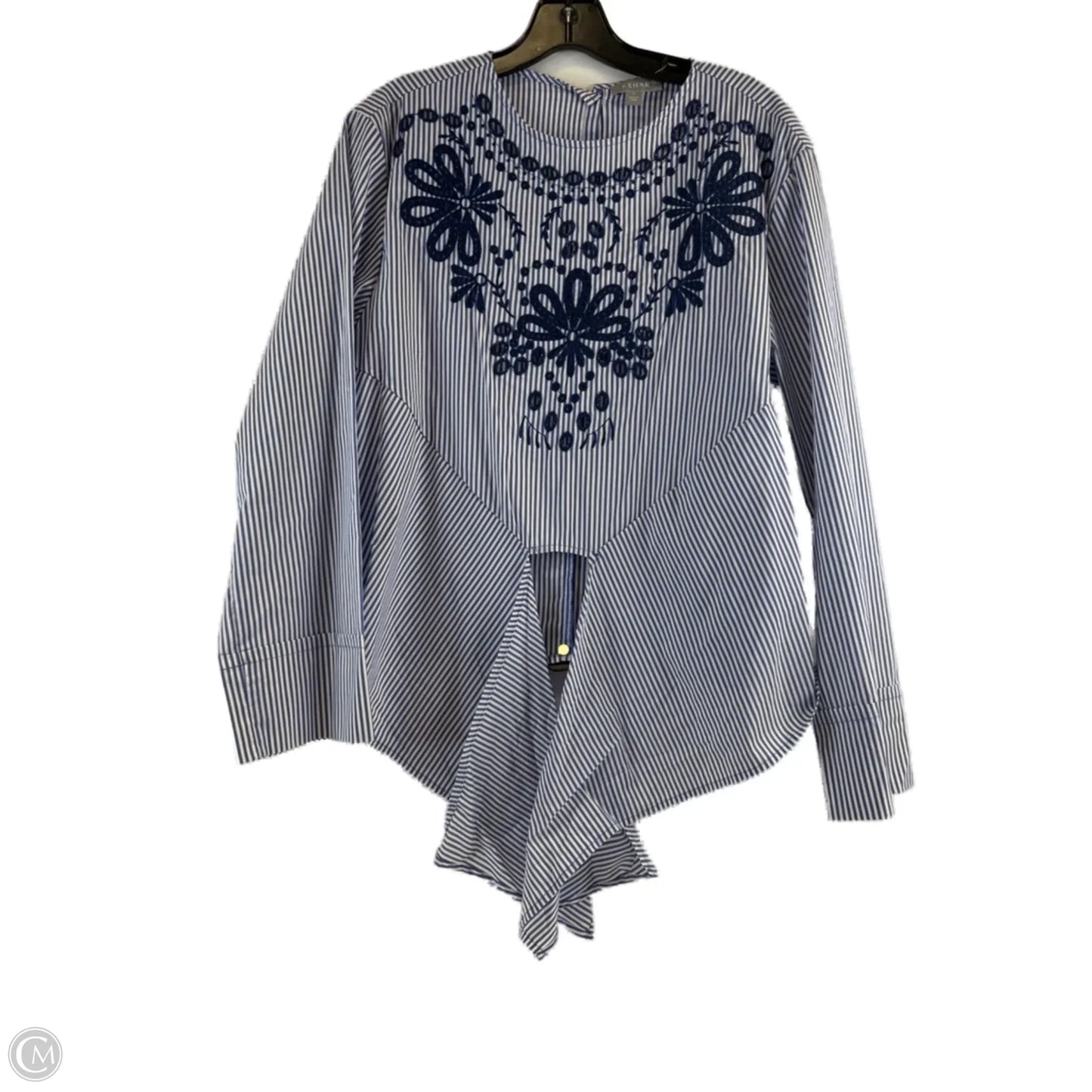 Top Long Sleeve By Kenar In Blue & White, Size: M