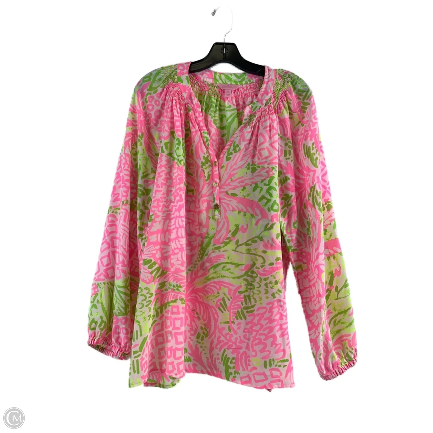 Top Long Sleeve Designer By Lilly Pulitzer In Pink & White, Size: Xl
