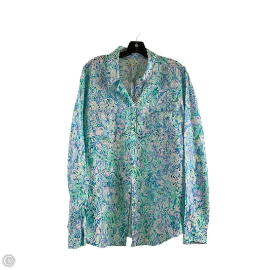 Top Long Sleeve Designer By Lilly Pulitzer In Blue & White, Size: Xl