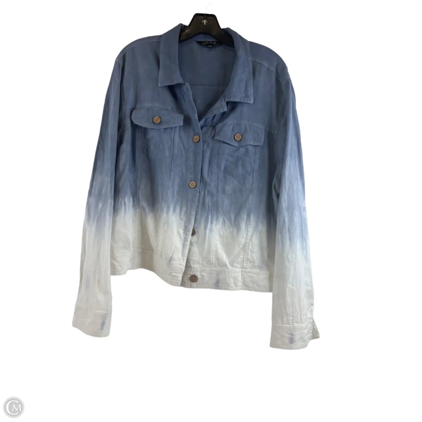 Jacket Shirt By Charlie B In Blue & White, Size: Xl