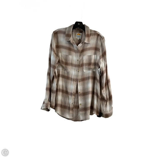 Top Long Sleeve By C And C In Brown & Cream, Size: L
