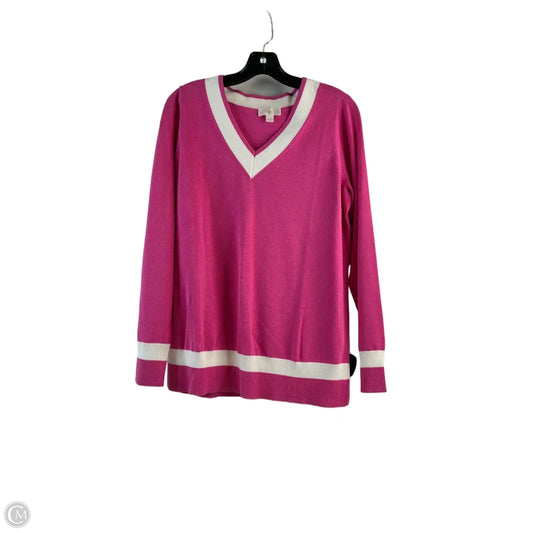 Top Long Sleeve By Belle By Kim Gravel In Pink & White, Size: M
