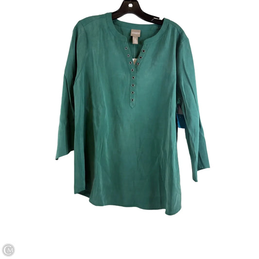 Top 3/4 Sleeve By Chicos In Green, Size: L
