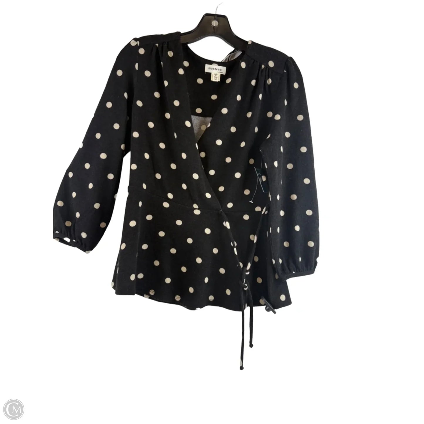 Top Long Sleeve By Monteau In Black & Cream, Size: M