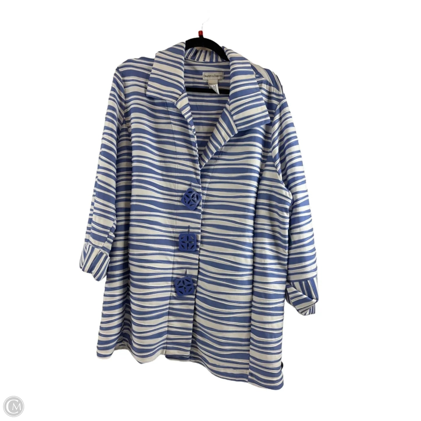 Blazer By Clothes Mentor In Blue & White, Size: 1x