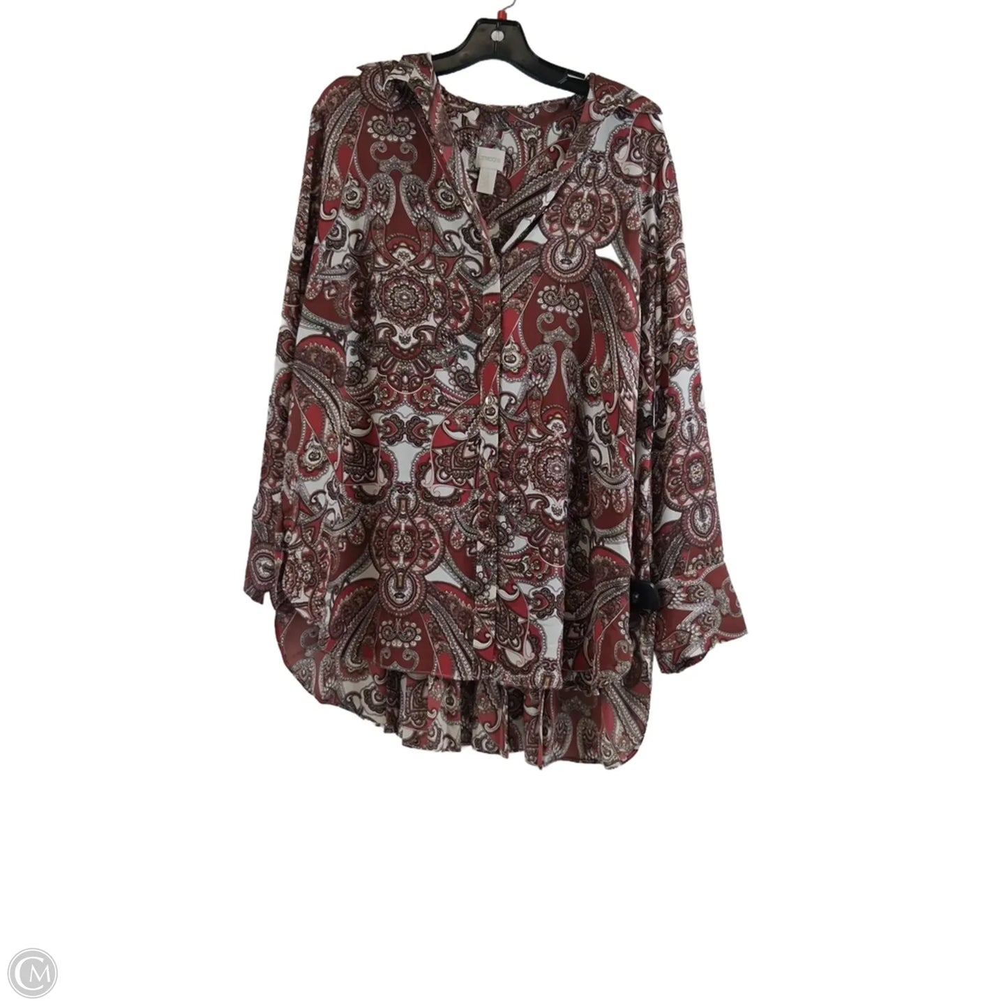Top Long Sleeve By Chicos In Brown & White, Size: Xl