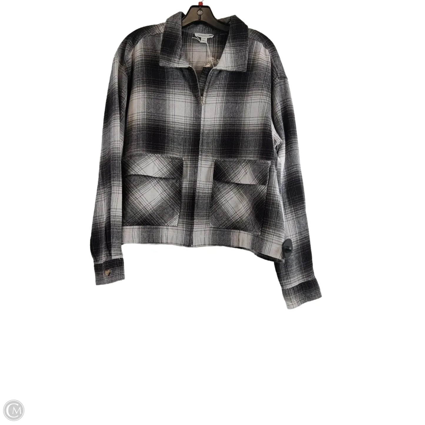 Jacket Shirt By Beachlunchlounge In Grey & White, Size: L