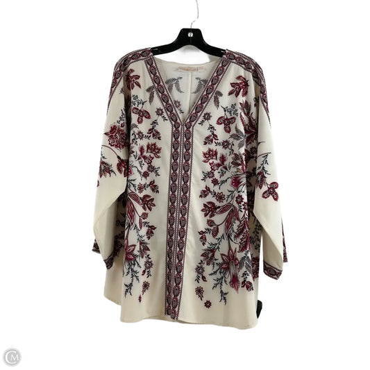 Top 3/4 Sleeve By Belle By Kim Gravel In Cream & Red, Size: L