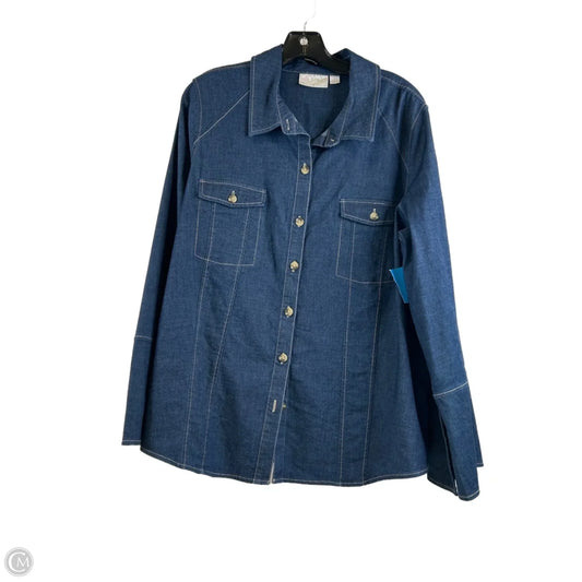 Top Long Sleeve By Belle By Kim Gravel In Blue Denim, Size: L