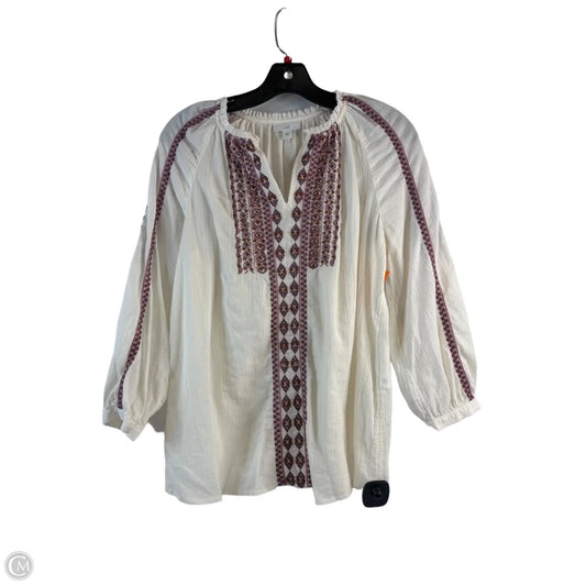 Top 3/4 Sleeve By J. Jill In Cream & Purple, Size: Xs