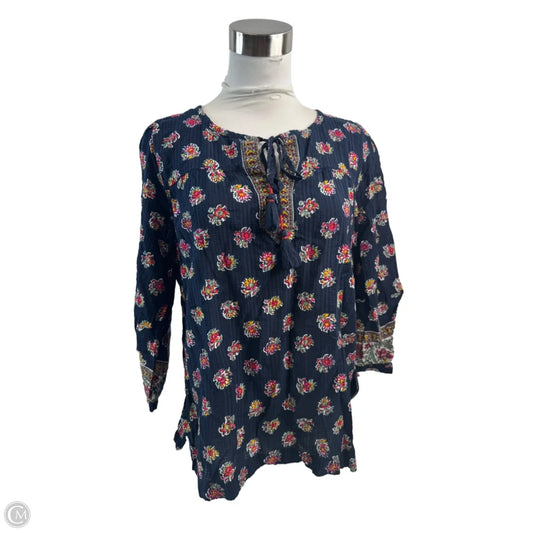 Top 3/4 Sleeve By Loft In Blue & Red, Size: S