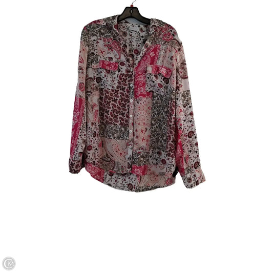 Top Long Sleeve Basic By New York And Co In Pink & White, Size: L