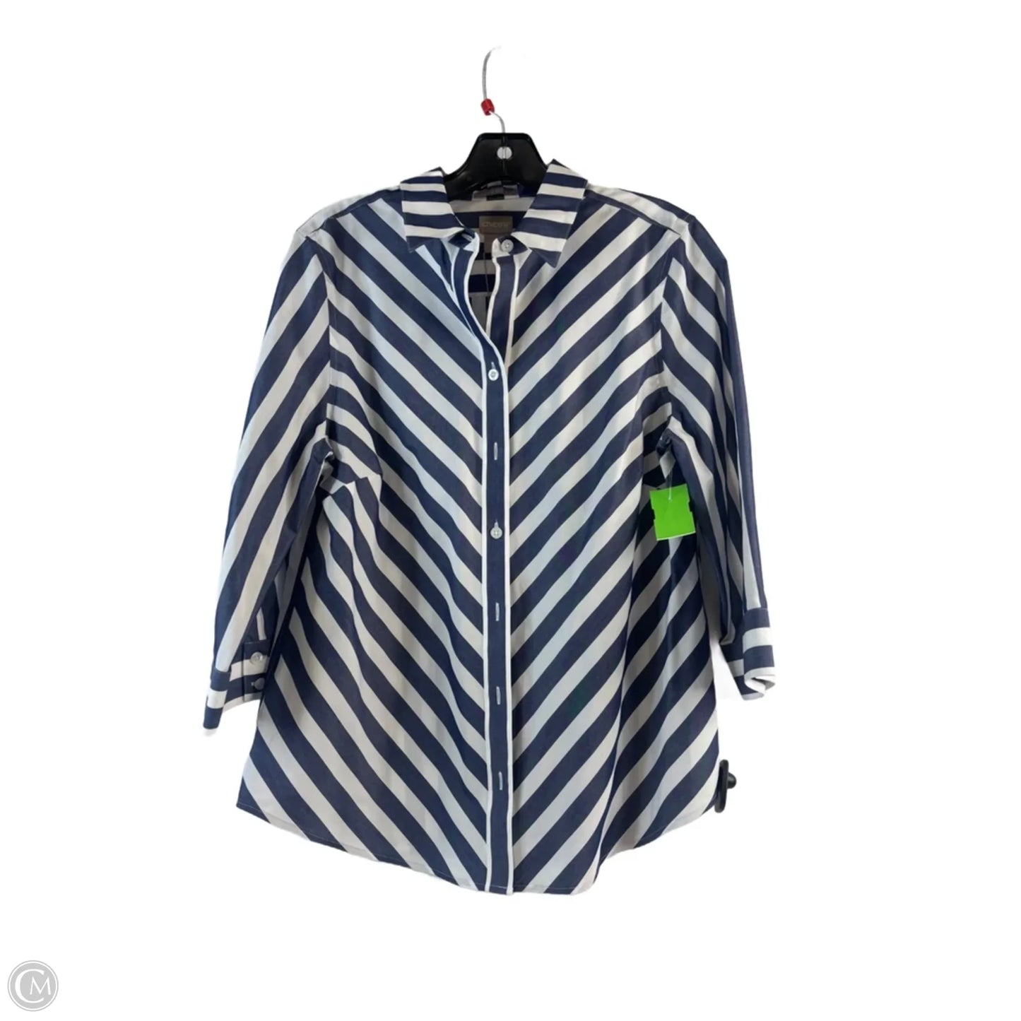 Top 3/4 Sleeve By Chicos In Striped Pattern, Size: M