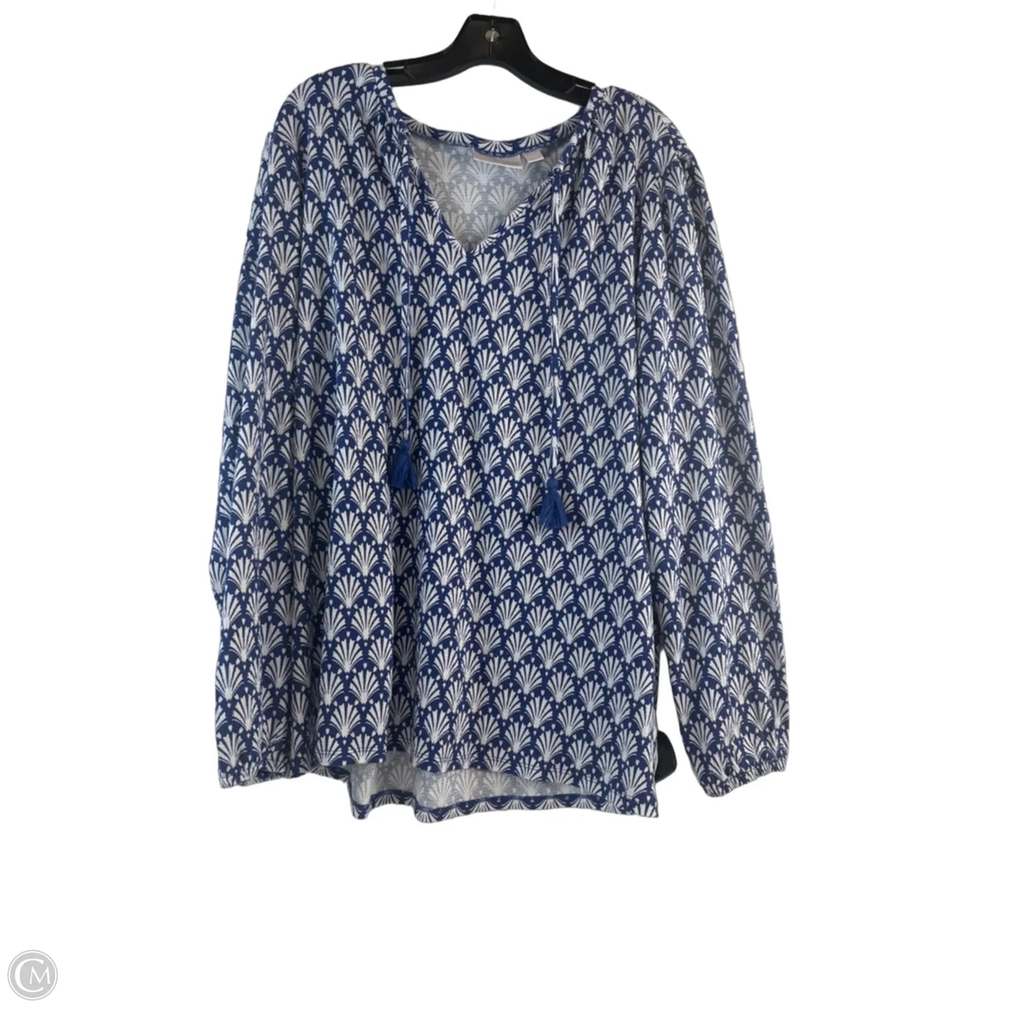 Top Long Sleeve By Belle By Kim Gravel In Blue & White, Size: Xl