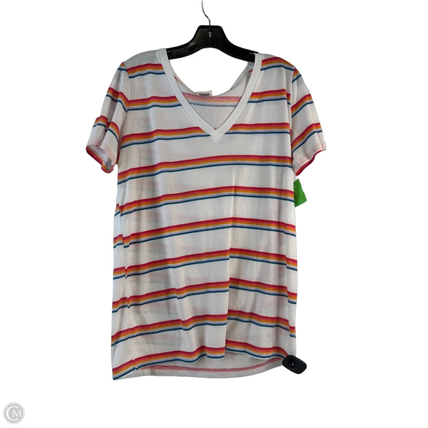 Top Short Sleeve By Pink In Striped Pattern, Size: M