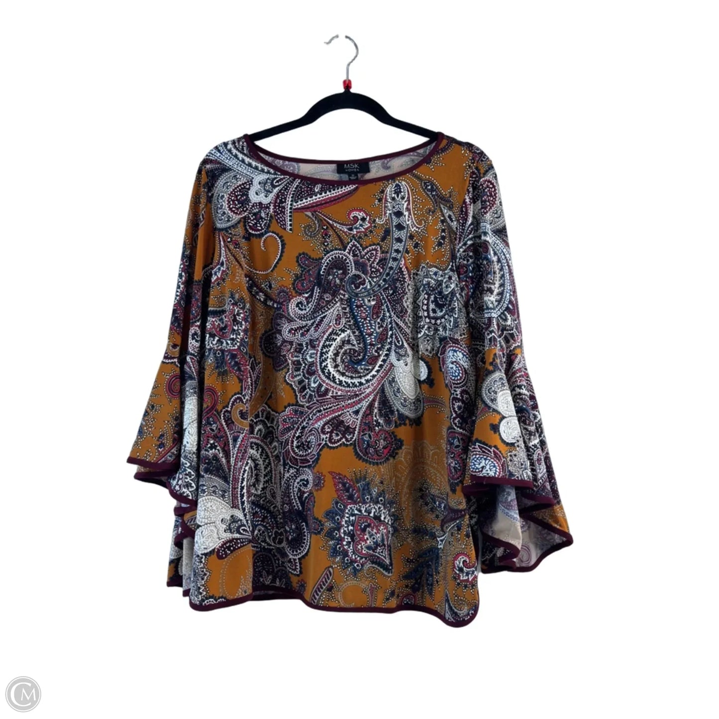 Top 3/4 Sleeve By Msk In Blue & Yellow, Size: 1x