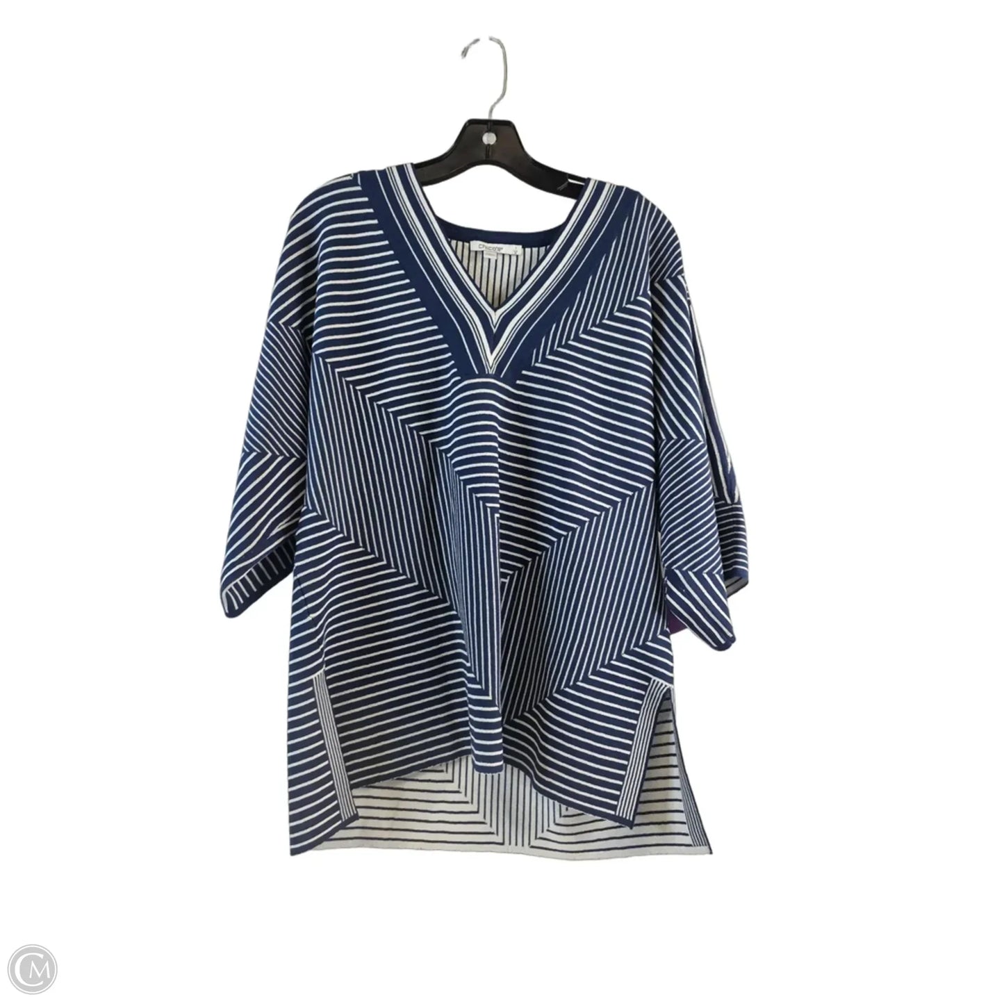 Top Short Sleeve By Chicos In Blue & White, Size: M