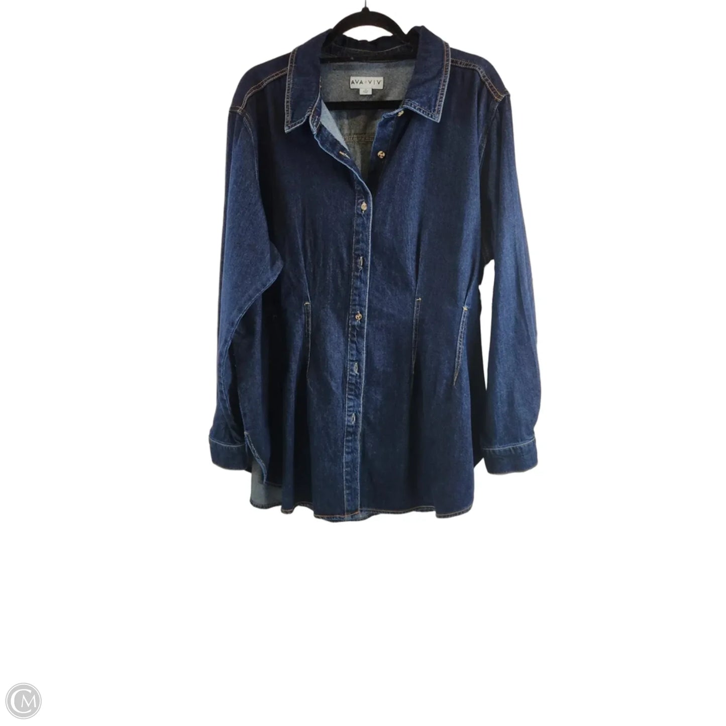 Top Long Sleeve By Ava & Viv In Blue Denim, Size: 1x