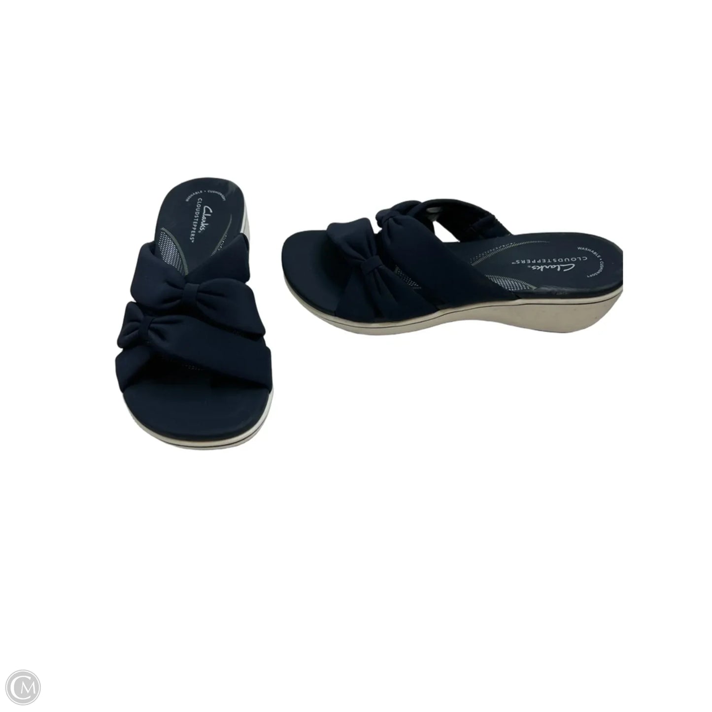 Sandals Heels Wedge By Clarks In Blue & White, Size: 8