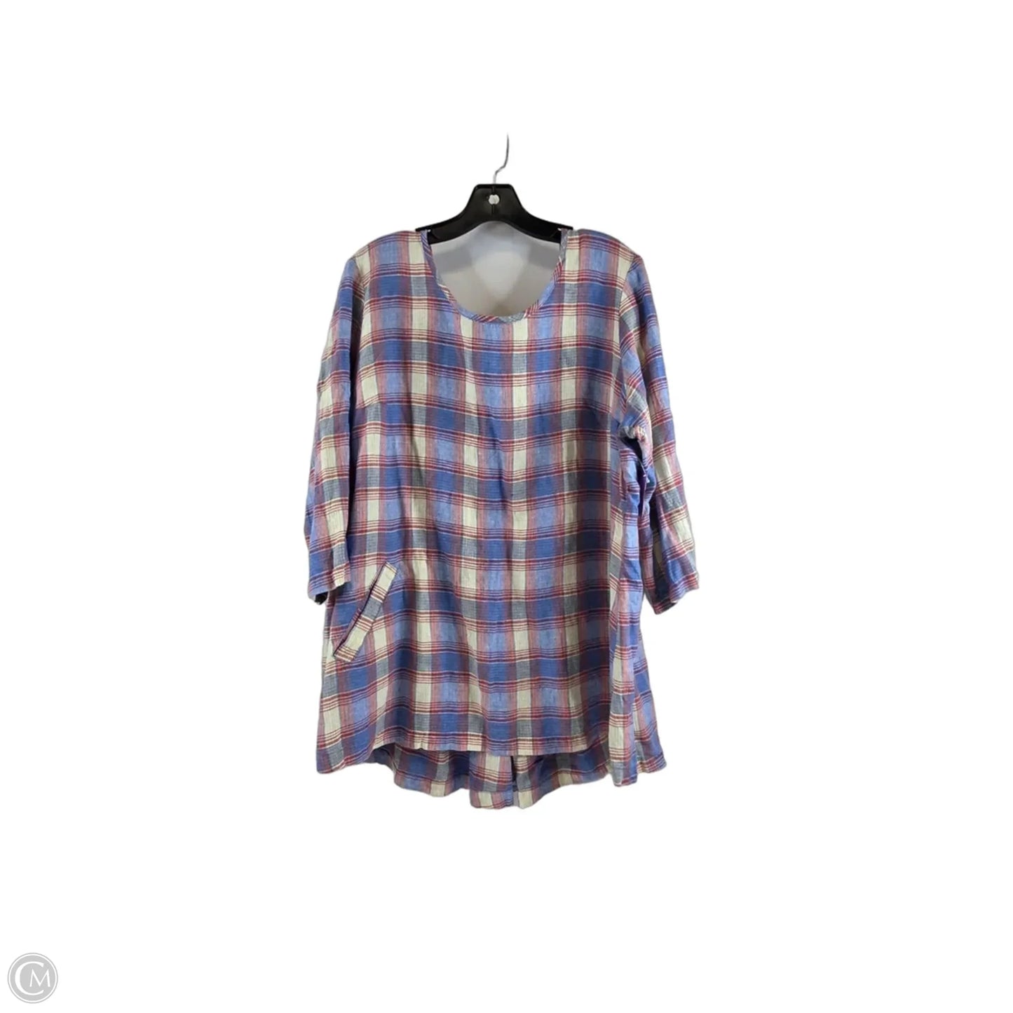 Top 3/4 Sleeve By Flax In Plaid Pattern, Size: L