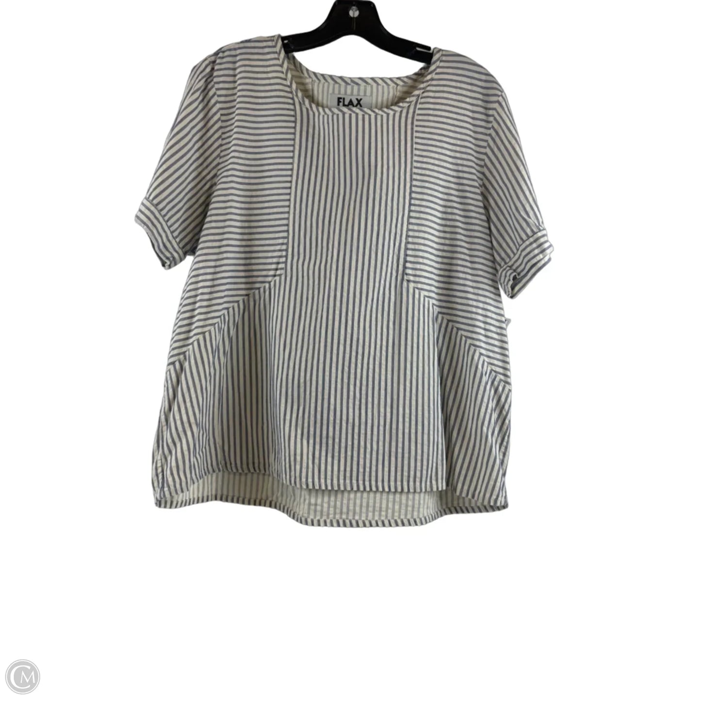 Top Short Sleeve By Flax In Blue & Cream, Size: M