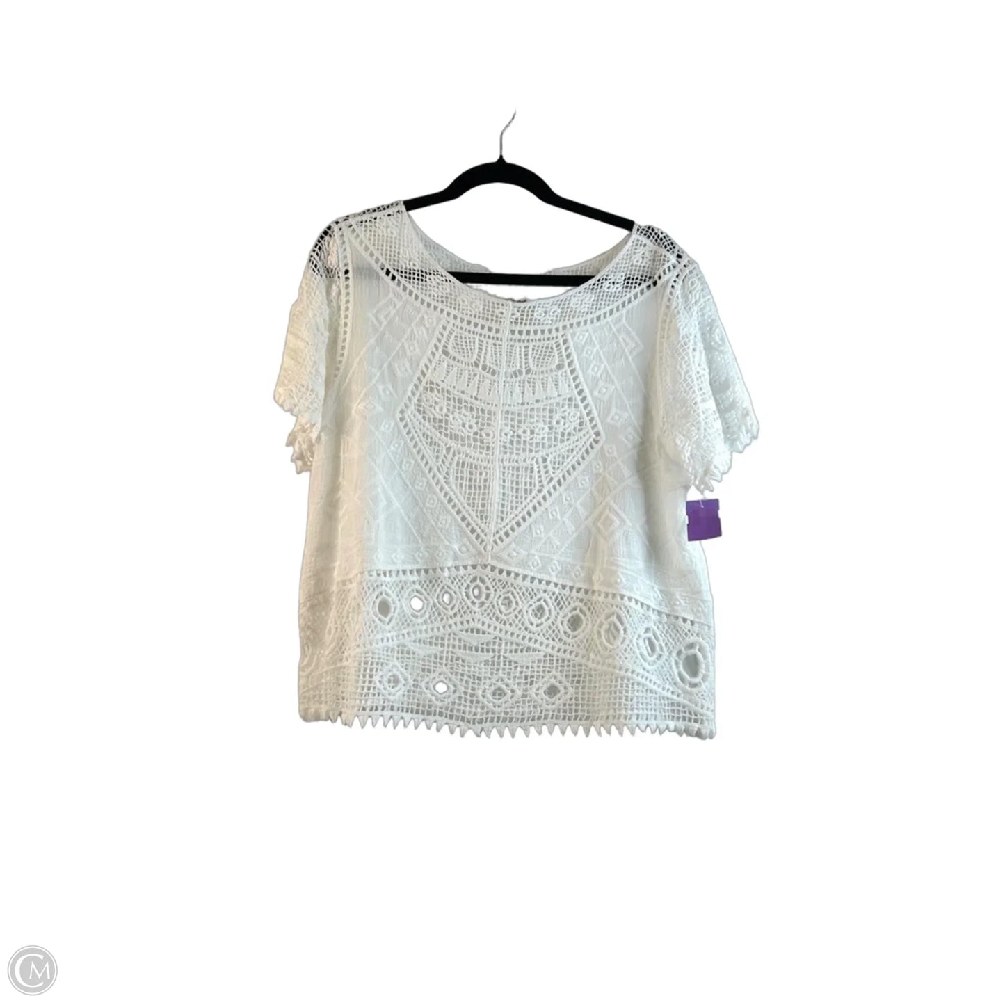 Top Short Sleeve By Ultra Pink In White, Size: L