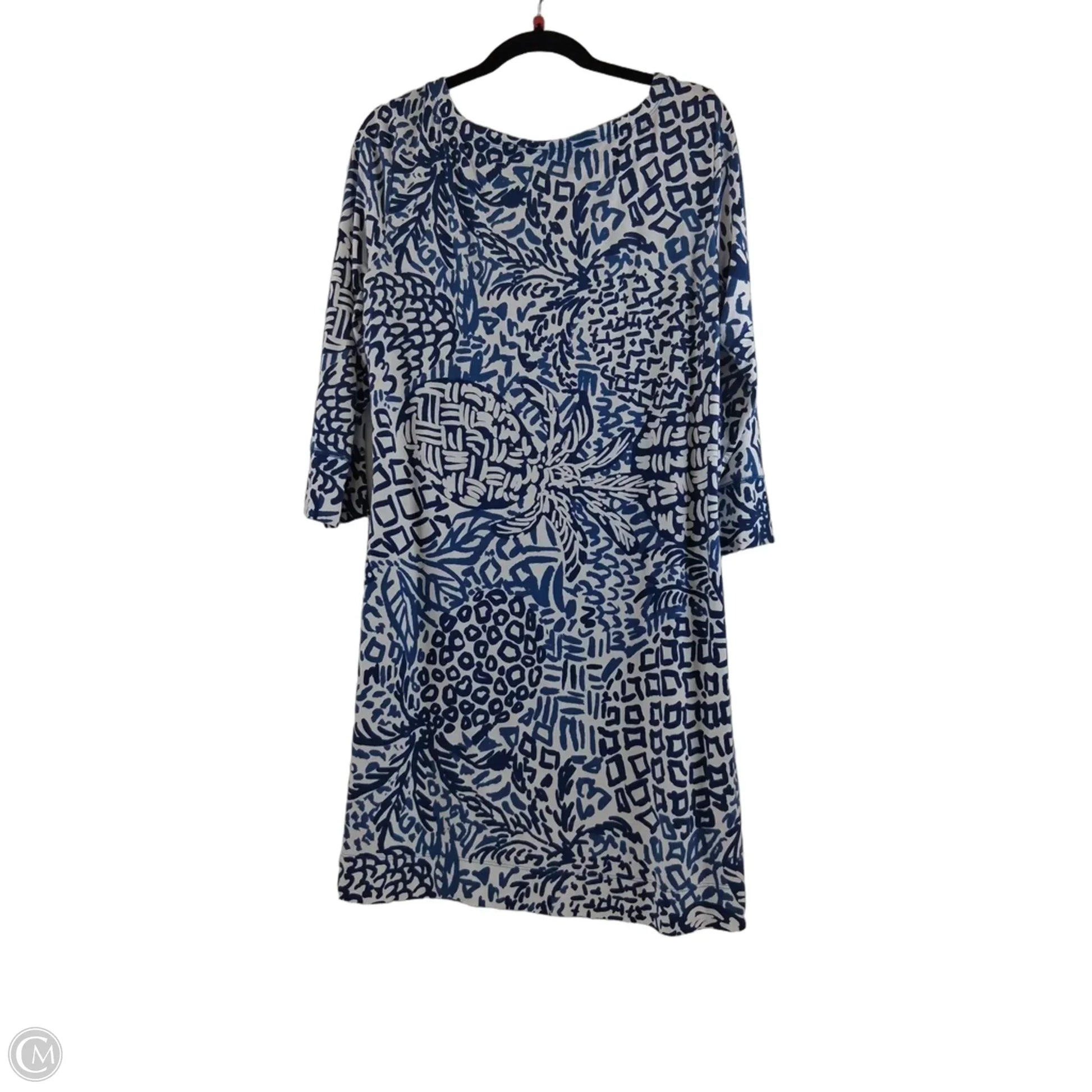 lilly pulitzer blue and white dress Danika 3/4 Sleeve Tunic flare midi dress with a smocked bodice and a functional back tie detail with a cut Lilly Pulitzer Shylee Cotton Maxi