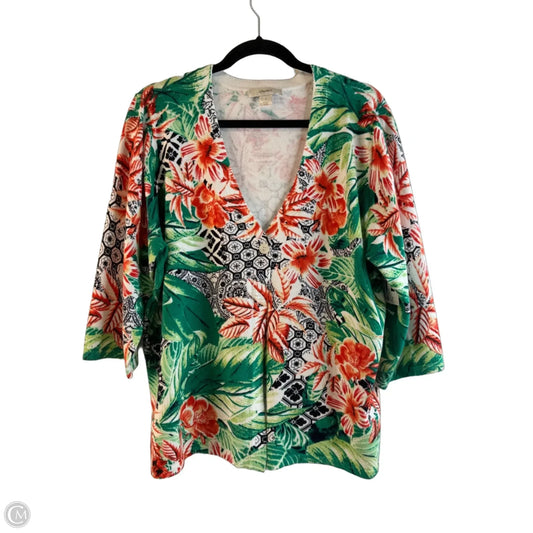 Cardigan By Cj Banks In Green & Orange, Size: Xl