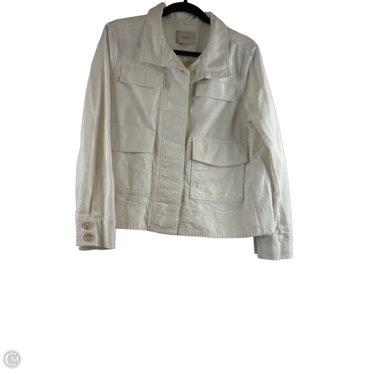 Jacket Shirt By Loft In White Denim, Size: S