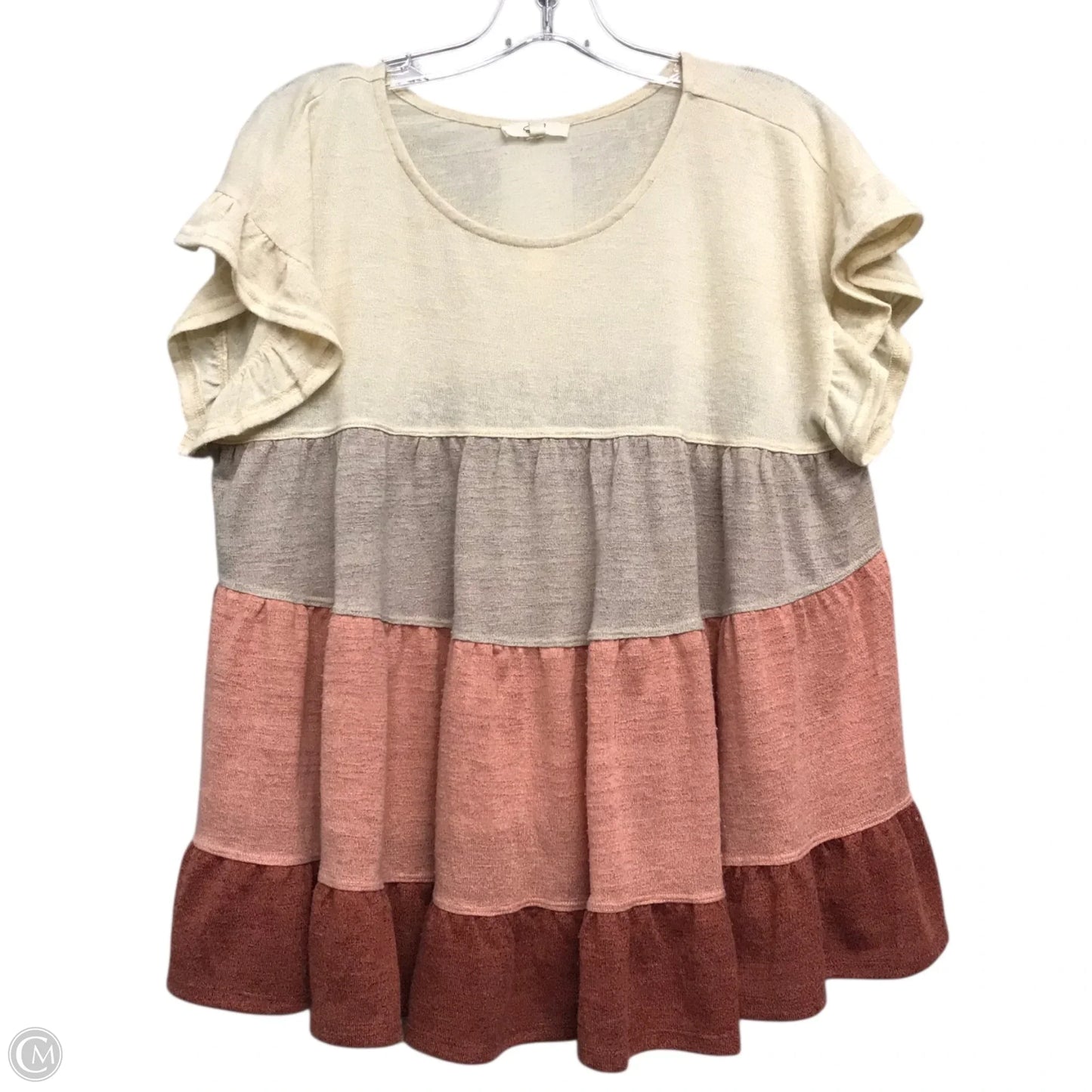 Top Short Sleeve By Easel In Brown & Cream, Size: M