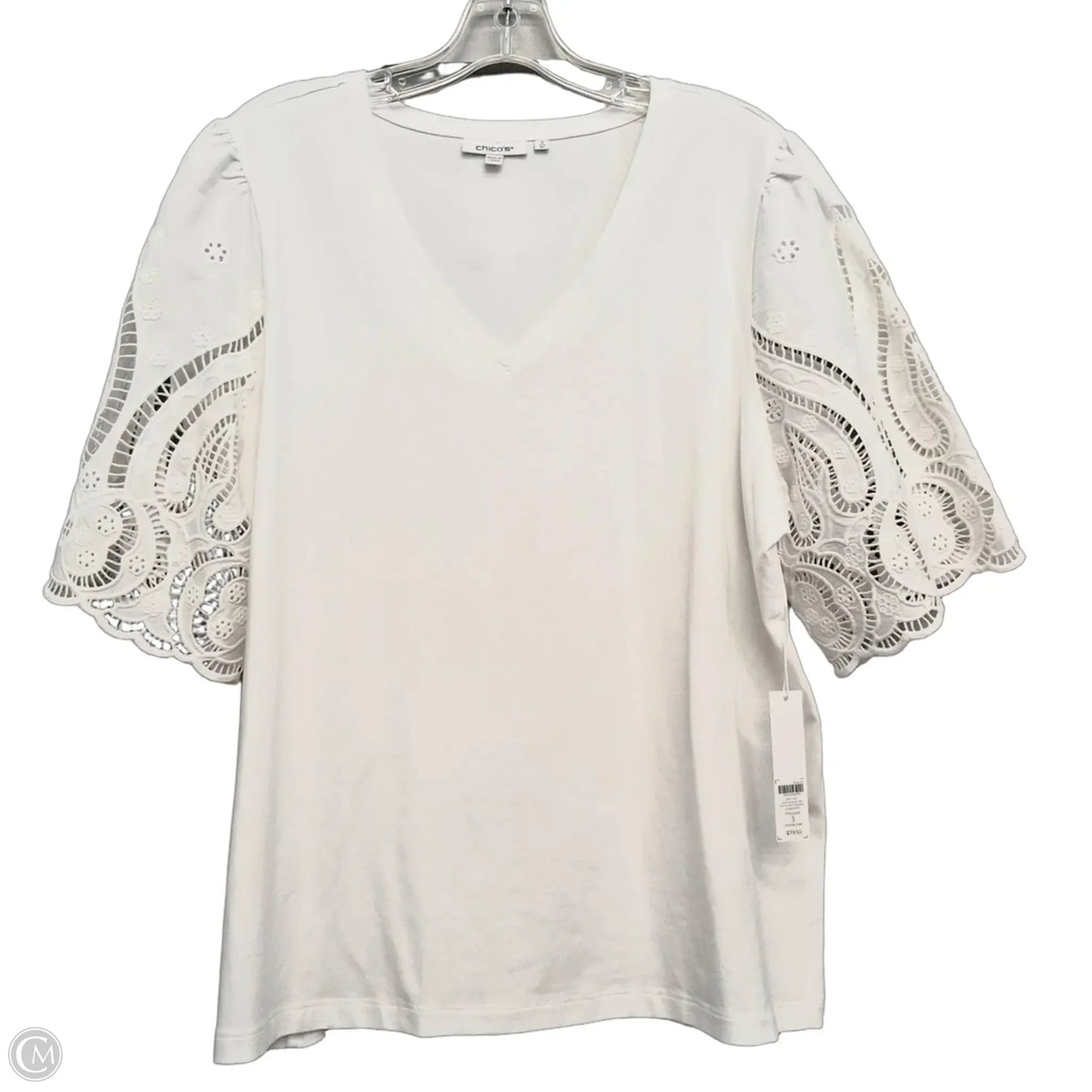 Top Short Sleeve By Chicos In White, Size: Xl