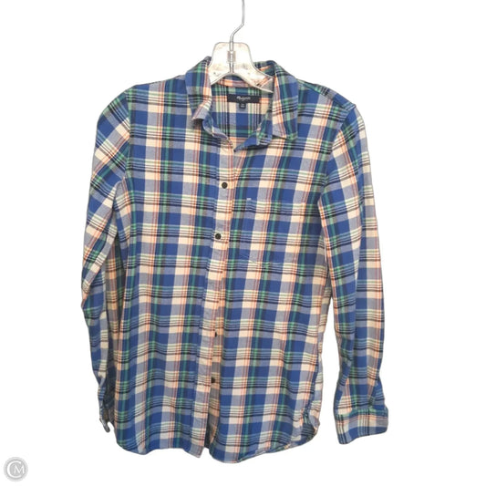 Top Long Sleeve By Madewell In Plaid Pattern, Size: Xs